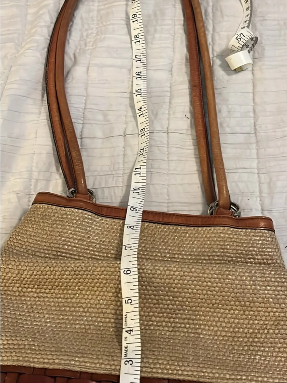 Etienne Aigner Natural Straw with Brown Leather Trim Shoulder Bag